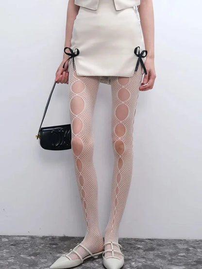 Gothic Women's Irregular Exposed Skin Tights Ripped Fishnet Thin Pantyhose Punk Y2K Hollowed-out Retro Lace Sexy Silk Stockings
