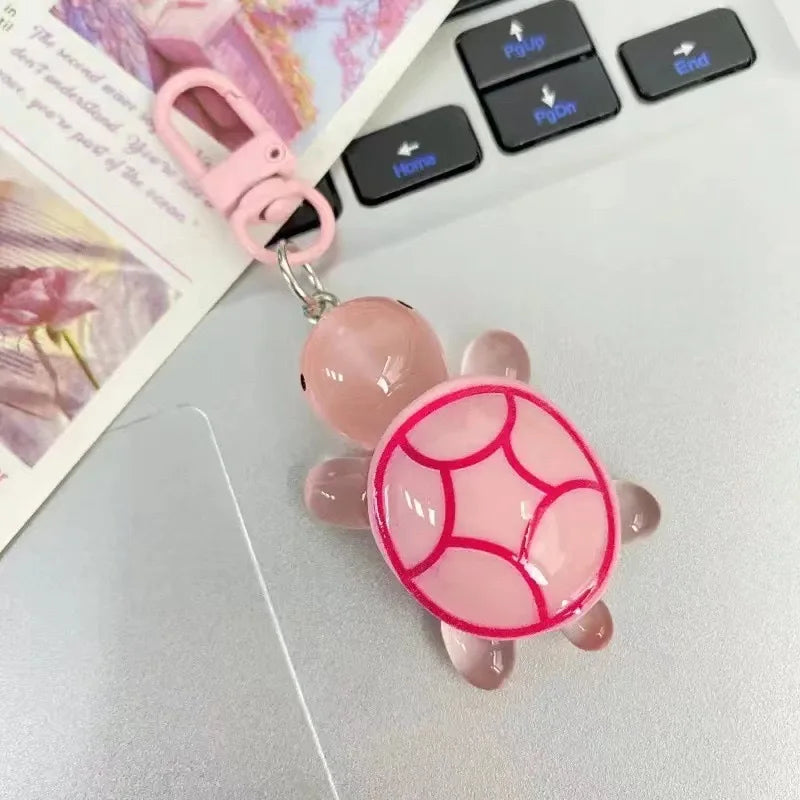 Cute Glow in The Dark Turtle Keychain for Women Girls Backpack Pendant Colorful Tortoise Keyring Student DIY Accessories Gift