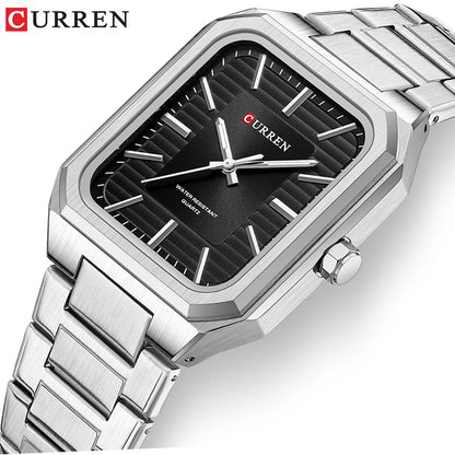 CURREN 8457 Square Minimalist Steel Band Watch Waterproof Couple Watch Men's and Women's Watch with Bar Dial