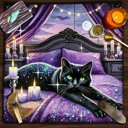 Colorful Mandala Black Cat Altar Cloth Tarot Tablecloth Witchcraft Cat & Moon Starry Sky Divination Cloth Tarot Mat Home Decor