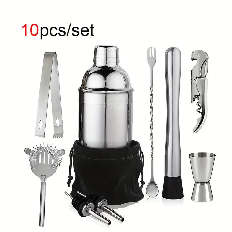 1/3/6/9/11pcs Cocktail Shaker Set Stainless Steel Bartender Kit Cocktail Mixer Wine Martini Boston Shaker Party Bar Tools