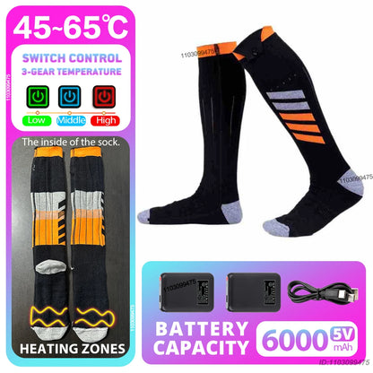 New Heated Socks Rechargeable 6000mah Electric Heated Skiing Socks Snowboarding Outdoor Sports Foot Warmer Winter Thermal Socks