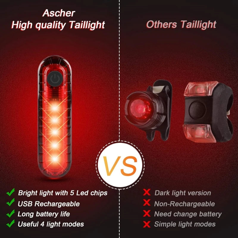 USB Rechargeable LED Bike Tail Light Bright Bicycle Rear Cycling Safety Flashlight 4 Light Mode Options for Road Mountain