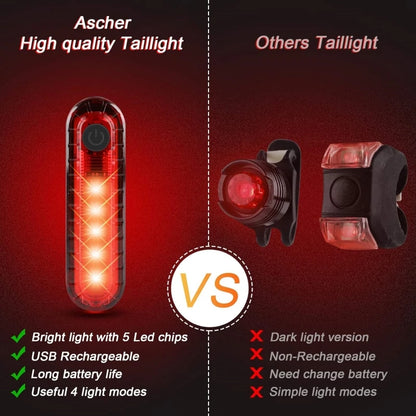 USB Rechargeable LED Bike Tail Light Bright Bicycle Rear Cycling Safety Flashlight 4 Light Mode Options for Road Mountain