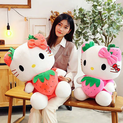 Kawaii Sanrio Hello Kitty Plush Stuffed Toy Strawberry KT Cat Pillow Doll Children's Birthday Gift Home Decoration Animal Doll