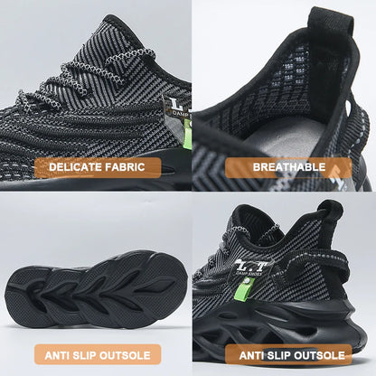 Breathable Men's Running Shoes Fashion Platform Men Casual Shoes Mesh Lightweight Anti-slip Outdoor Sneakers Work Black Tennis