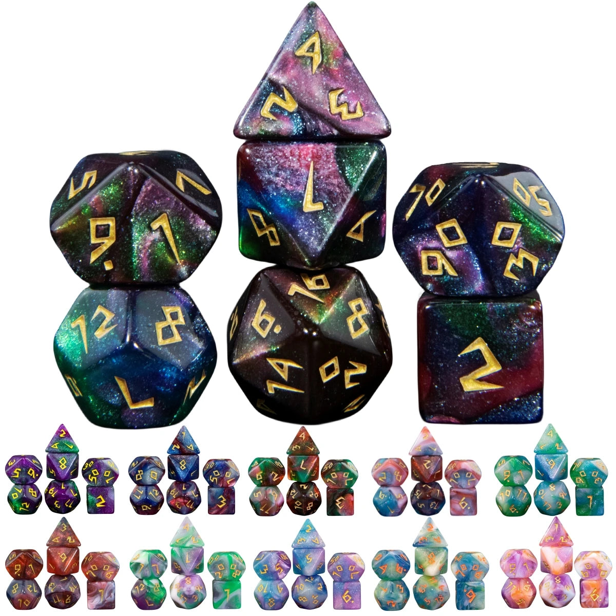 DND Polyhedral Dice Set - 7 Pieces Acrylic Mixed Colour Glitter Games Dice  for Souvenirst Entertainment RPG Board Game