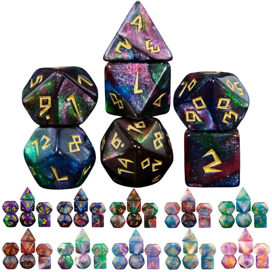 DND Polyhedral Dice Set - 7 Pieces Acrylic Mixed Colour Glitter Games Dice  for Souvenirst Entertainment RPG Board Game