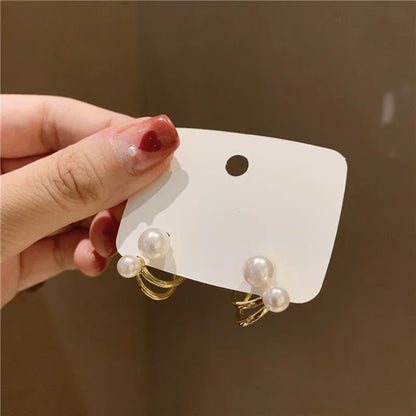 Korean Simple Irregular Design Pearl Stud Earrings for Women Fashion Geometric Gold Color Metal Earrings Trend Party Jewelry Gif