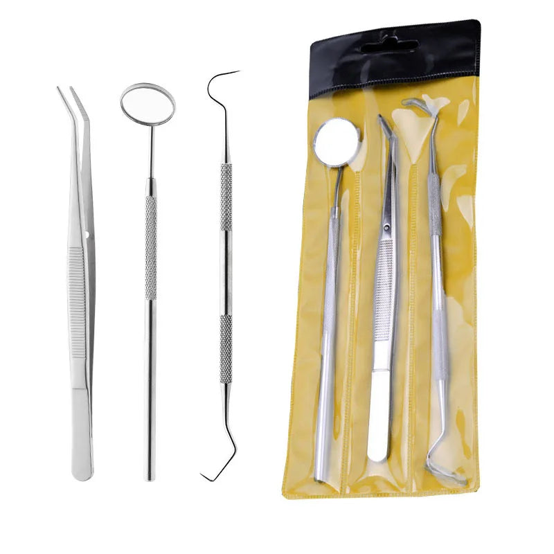 Dental Tool Set Dental Mirrors Oral Scope Tweezers 3pcs Stainless Steel Teeth Cleaning Tool Oral Dental Cleaning Kit Dentist