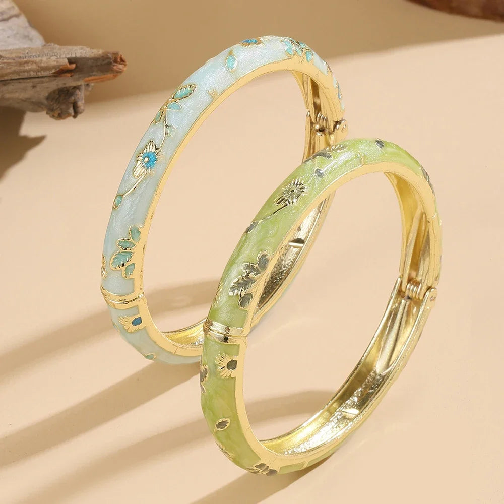 Luxury 2/1 Pcs Flower Bracelet For Women Vintage Bohemian Cloisonne Women's Bangles Jewelry Gifts