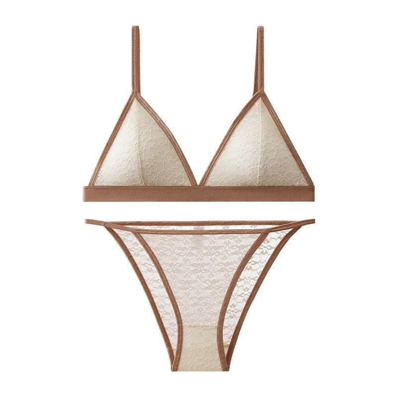 Women Lace Bra And Panties Set Non-wire Push Up Bralette Transparent Low Rise Panties Sexy Lingerie Set Female Lace Underwear