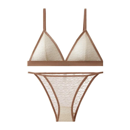 Women Lace Bra And Panties Set Non-wire Push Up Bralette Transparent Low Rise Panties Sexy Lingerie Set Female Lace Underwear