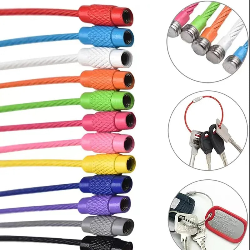 10pcs Colorful Stainless Steel Wire Keychain Cable Loop Screw Lock Rope Key Holder Keyring Key Chain Rings Outdoor Tools