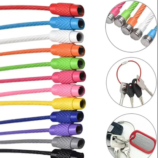 10pcs Colorful Stainless Steel Wire Keychain Cable Loop Screw Lock Rope Key Holder Keyring Key Chain Rings Outdoor Tools