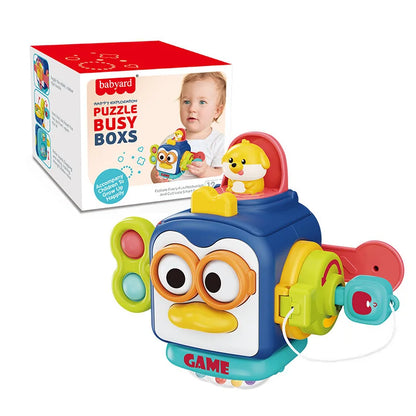 Baby Busy Board Cube Montessori Sensory Toys for Toddler Educational Learning Activities Travel Toy Lock Box Fine Motor Skill