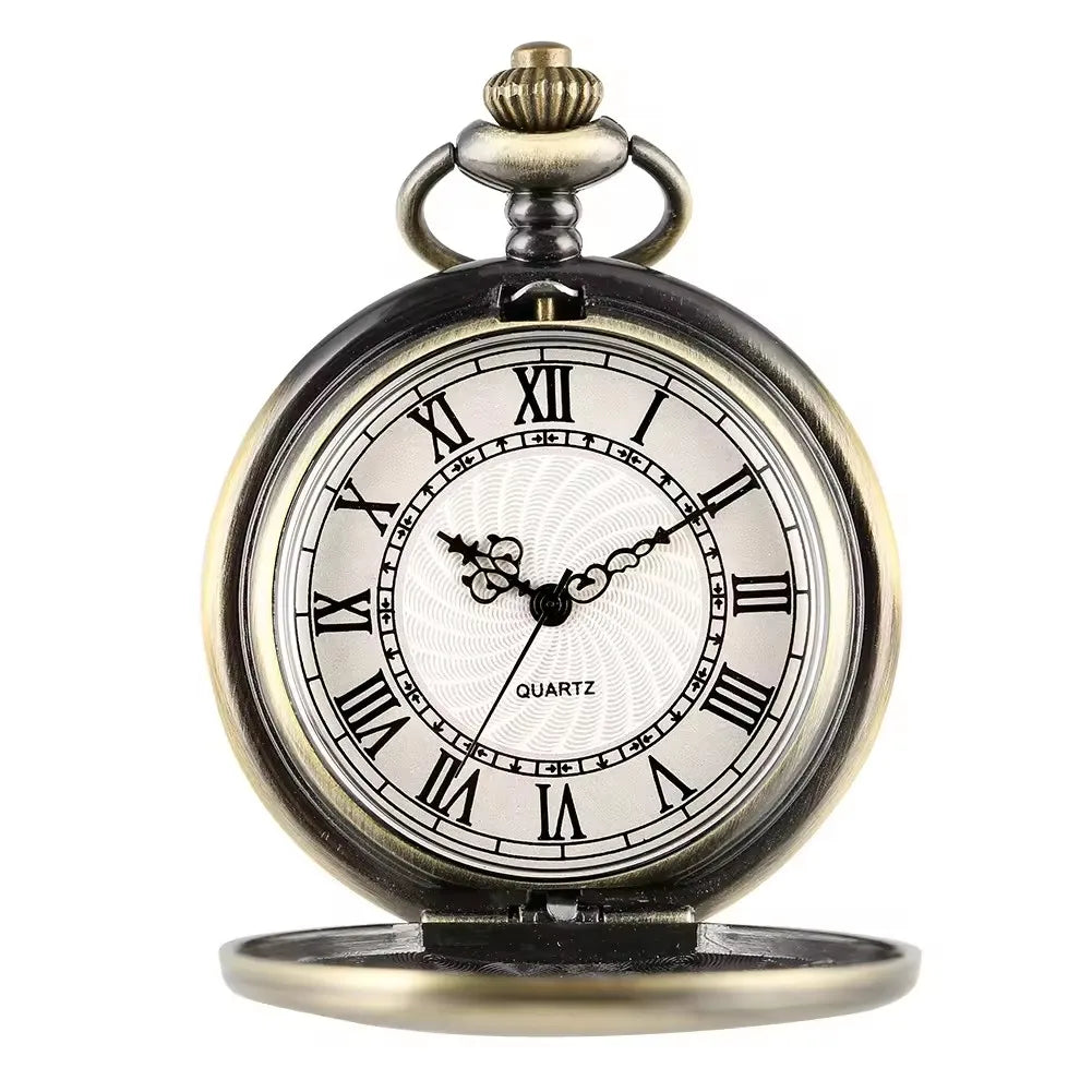 Carved Floral Rattan Shield Crown Pattern Pendant Steampunk Vintage Pocket Watch with Chain For Men Gift