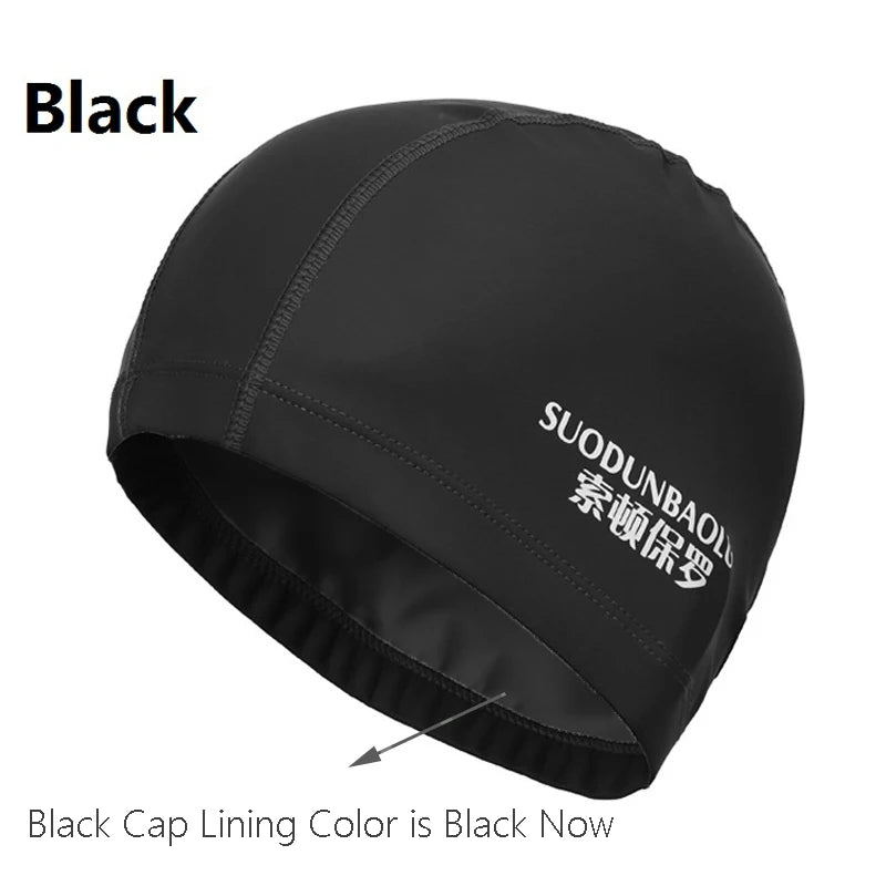 Waterproof PU Fabric Swim Cap Swimming Pool Accessories Water Sport Protect Ear Long Hair Bath Hat Plus Size for Men Women Adult