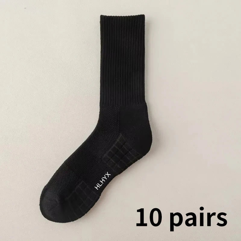 10pairs Socks Men's Cotton Deodorant Winter Towel Bottom with Velvet Mid-tube White Stockings Thickened Sports Basketball Socks