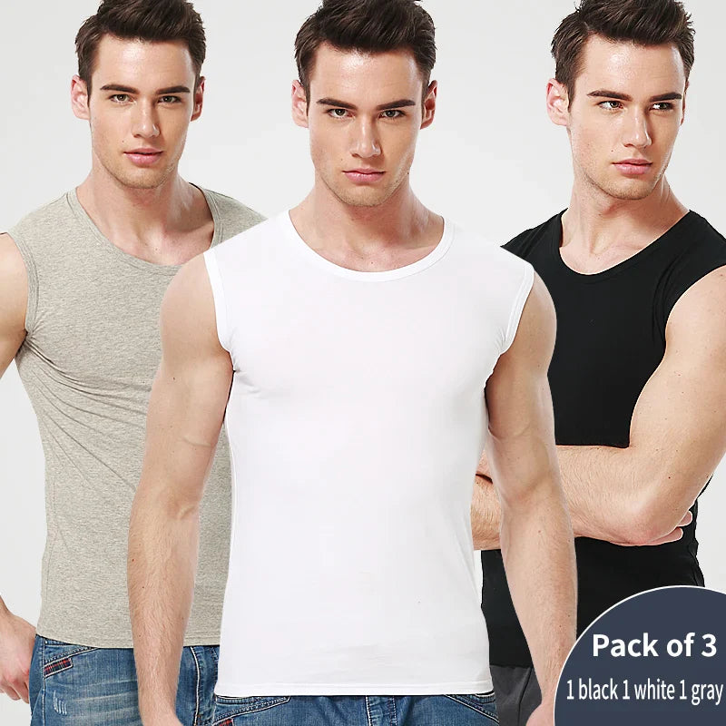 3/1 Pack Men's Cotton Sleeveless Vest Young Men's Wide Shoulder Sports Fitness Slim Top Solid Color Joker Tight Vest Parent-chil