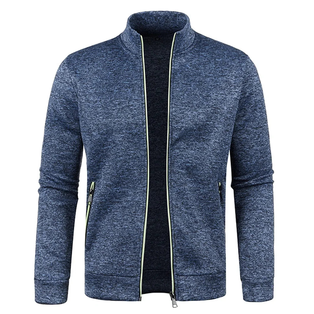 Men's Casual Sweatshirt Jackets Full Zip Up Cardigan Stand Collar Jacket Autumn Winter Male Outdoor Windproof Warm Coat