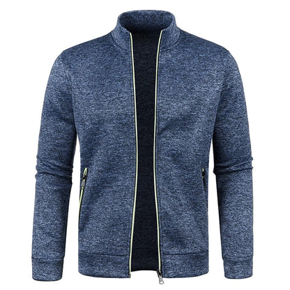Men's Casual Sweatshirt Jackets Full Zip Up Cardigan Stand Collar Jacket Autumn Winter Male Outdoor Windproof Warm Coat