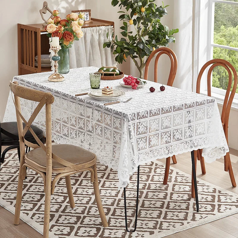 Beige square lace openwork tablecloth retro European embroidery table linen wedding party garden home decoration