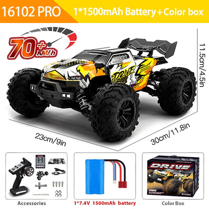 16103PRO 2.4GHz 70KM/H Professional RC Car: Brushless Motor, 1:16 Scale 4WD High-Speed Off-road Climbing Vehicle Wtith LED Light