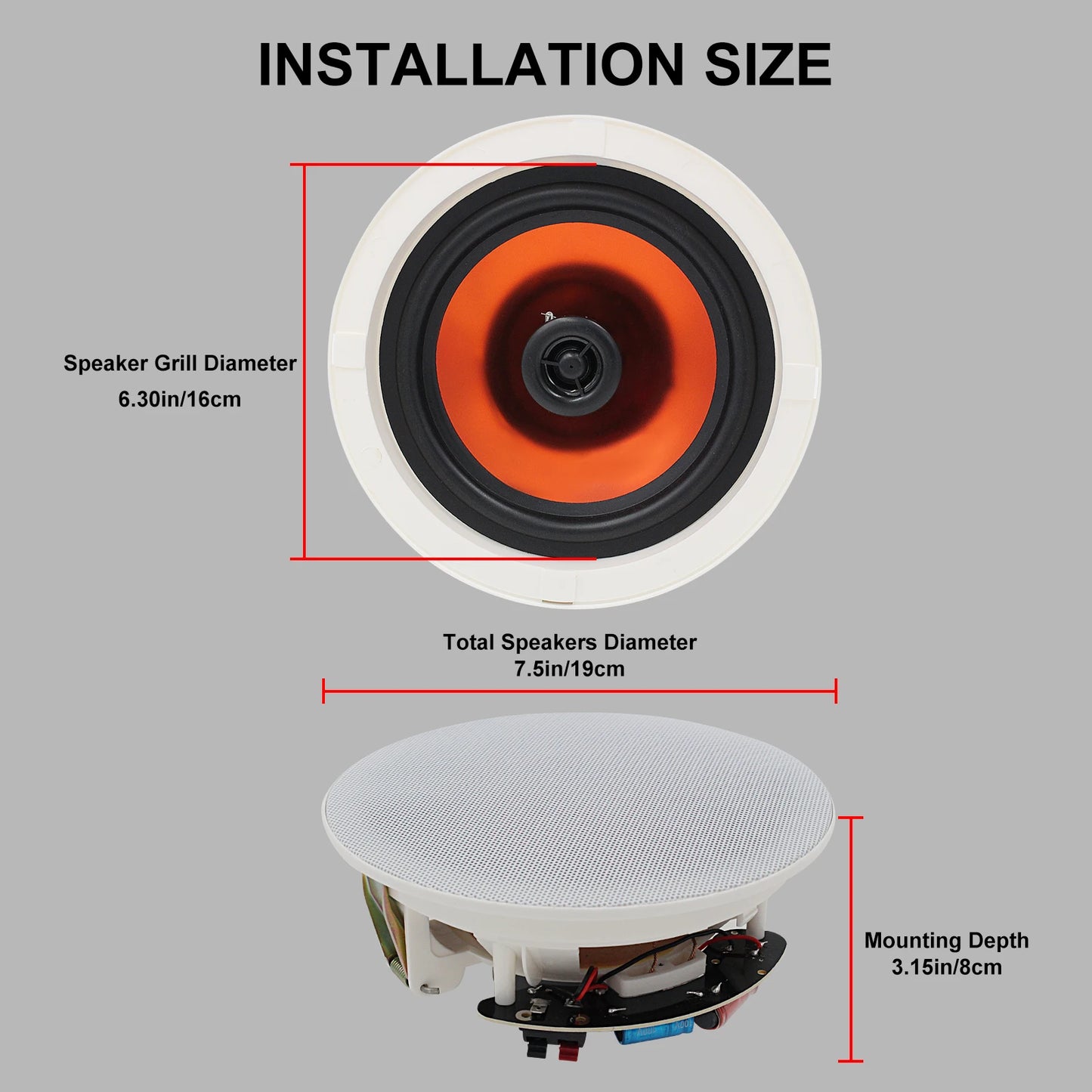 Herdio 2PCS 6.5 Inch Home Audio 300W Ceiling Bluetooth Speaker Home Recessed Speaker System For Indoor Kitchen Bedroom Bathroom