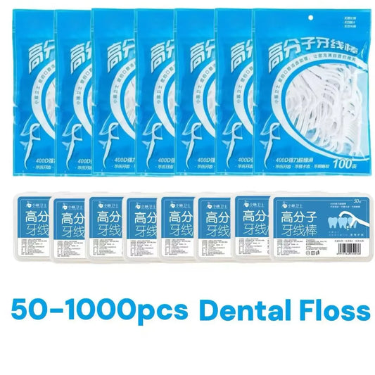 50-1000pcs Portable Dental Floss Pick Bow Shaped Super Thin Dental Floss Clean Between Teeth Interdental Brush Oral Hygiene Care