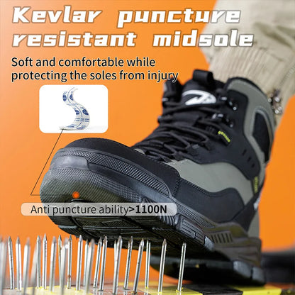 Man Safety Shoes Puncture-Proof Work Sneaker Waterproof Work Shoes Steel Toe Shoes Safety Boots Indestructible Shoes Lightweight