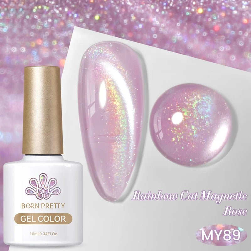 BORN PRETTY 10ml Rainbow Purple Water Light Cat Magnetic Gel Nail Polish Shining Super Sliver-light Holographics Soak Off UV Gel
