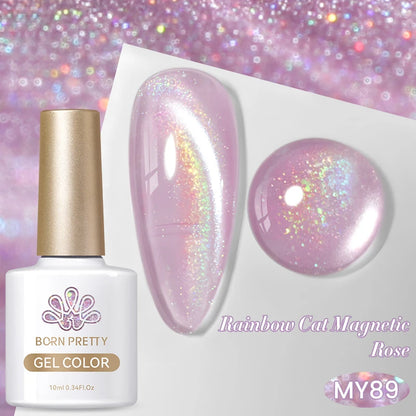 BORN PRETTY 10ml Rainbow Purple Water Light Cat Magnetic Gel Nail Polish Shining Super Sliver-light Holographics Soak Off UV Gel