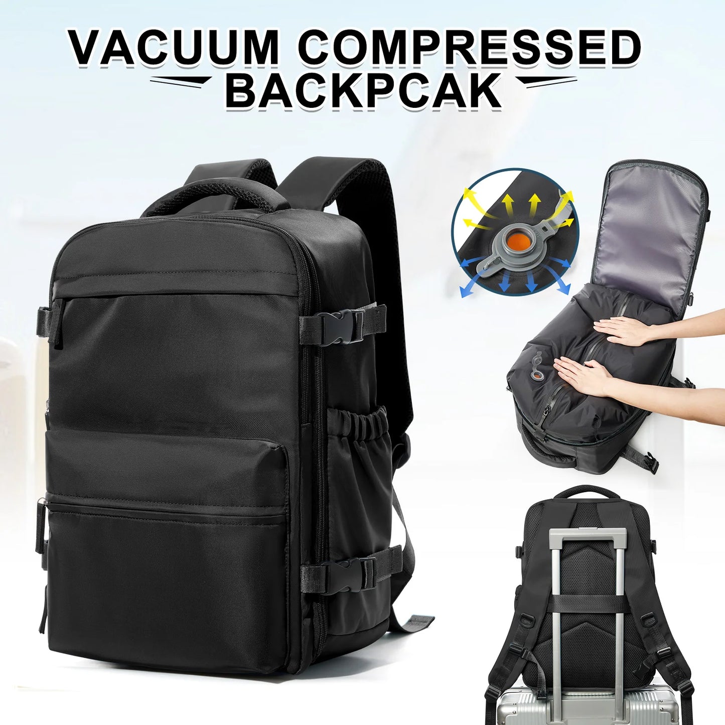 Fashion College Backpack Men Vacuum Compression Backpack, Women Men 15.6in Laptop Backpack Expand Hiking Vacuum Travel Backpack