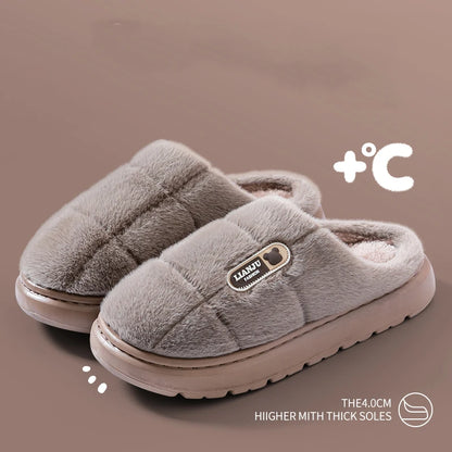 Big Size 50 51 Winter Slippers Women Men Thick Sole Indoor Home Warm Couples Shoes Non-Slip Flat Platform Women's Cotton Slipper