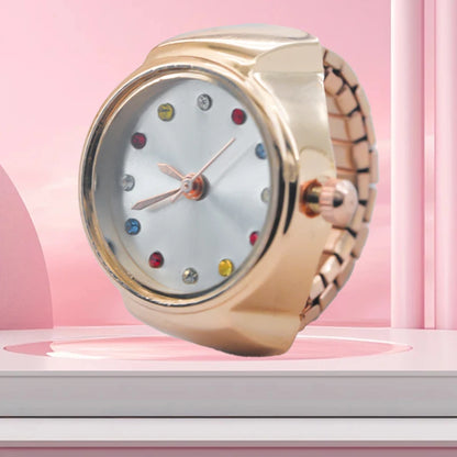 New Hot Sales Creative Diamond-Set Ring Watches With Alloy Cases, Finger Round Dials For Couples And Men