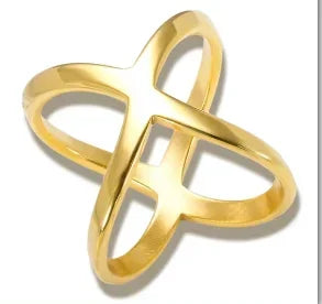 Shiny Crystal High End Non Tarnish Fashion Geometric Open Gold Plated Stainless Steel Rings for Women Wedding Ring Jewelry Gifts