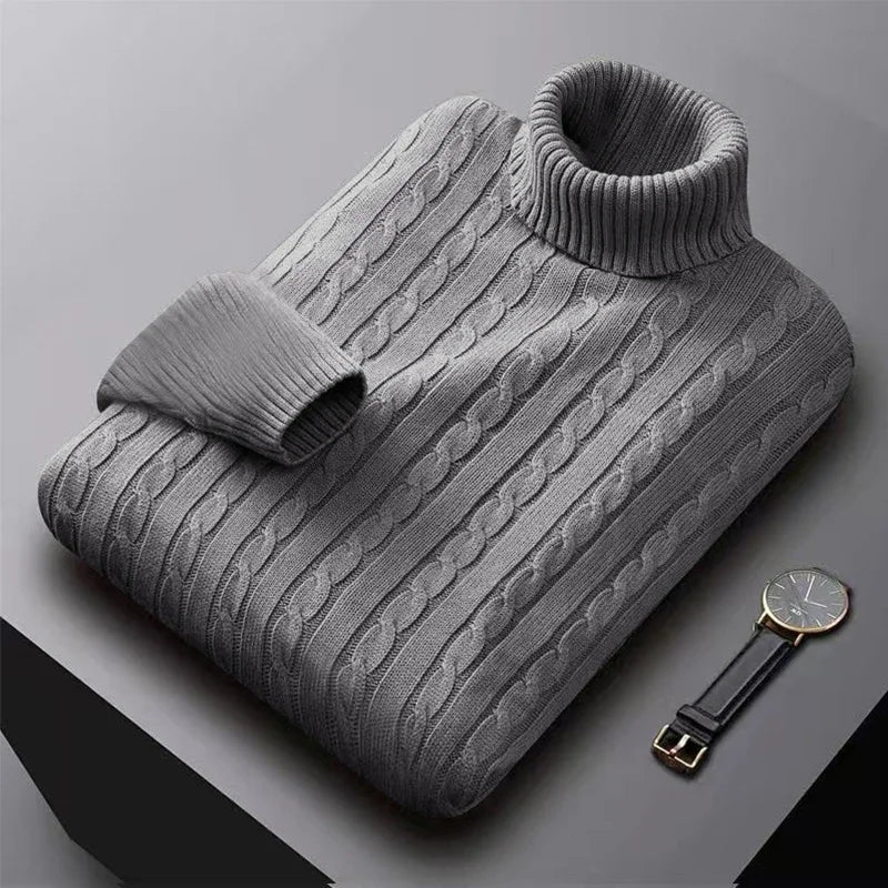 2025 New Men's High Neck Sweater Solid Color Pullover Knitted Warm Casual Turtleneck Sweatwear Woolen Mens Winter Outdoor Tops