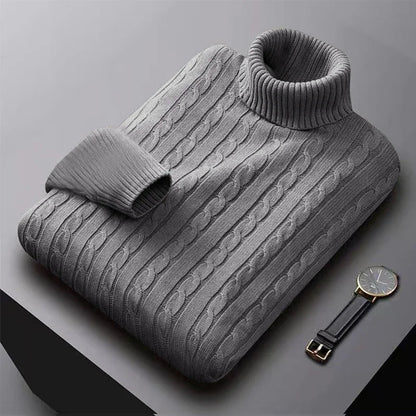 2025 New Men's High Neck Sweater Solid Color Pullover Knitted Warm Casual Turtleneck Sweatwear Woolen Mens Winter Outdoor Tops