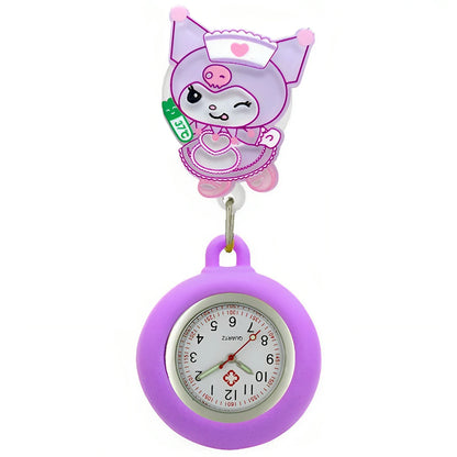 MINISO Nurse Doctor Hospital Medical Workers Lovely Cat Dog Health Care Hang Clip Badge Reel Pocket Watches Retractable Clock