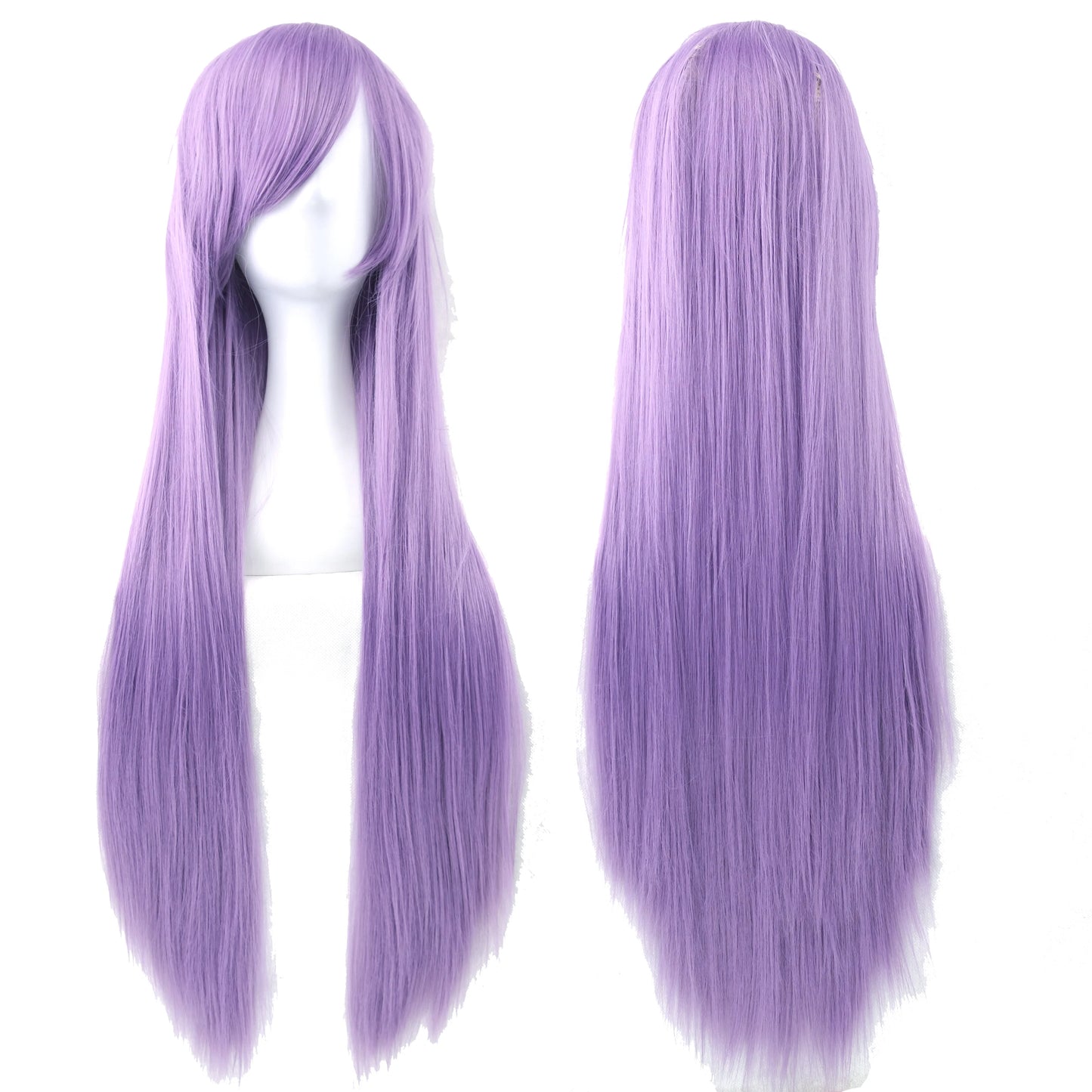 Soowee 80cm Long Synthetic Hair White Purple Cosplay Wigs Party Black Hair Straight Wig Hairpiece for Women