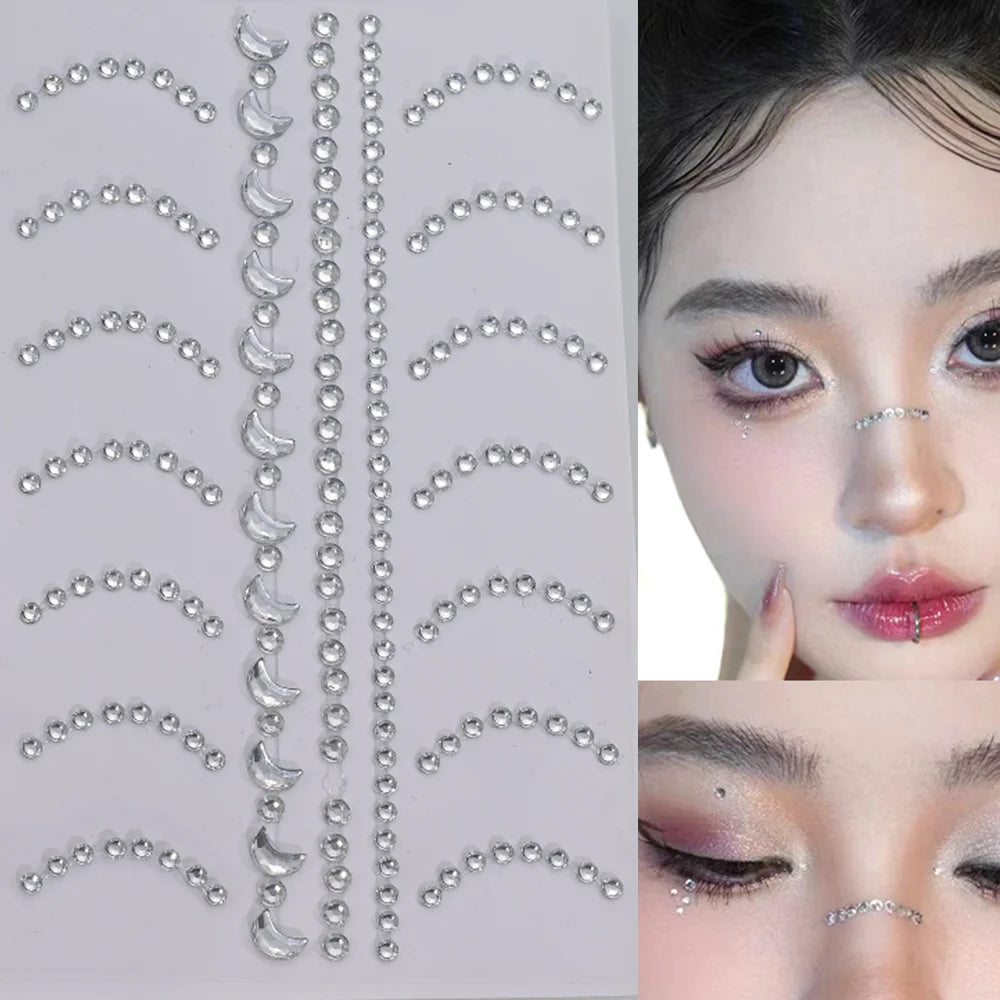 1Pcs 3D Hollow Star/Heart Face Gem Tattoos Stickers Self-Adhesive Crystal Jewelry Tattoo DIY Eye/Body Makeup Decor Rhinestones *