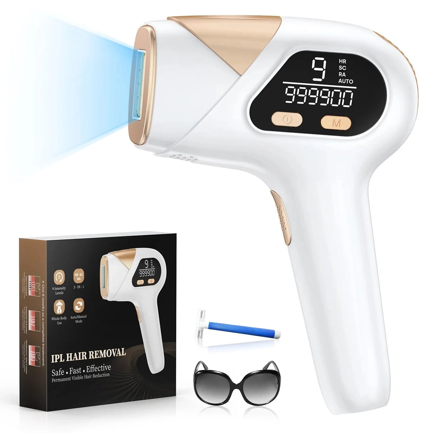 IPL Laser Hair Removal Device 3-in-1 999900 Flashes 9 Levels 15J Permanent Epilator Whole Body Treament Home Use For Men Women
