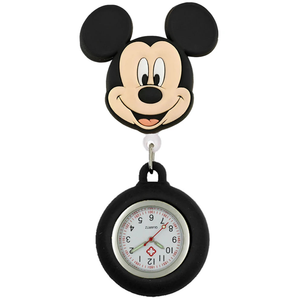 MINISO Cartoon Women Mens Nurse Doctor Students Mouse Bear Duck Lovely Retractable Badge Reel Clip Pocket Watches Clock Gifts