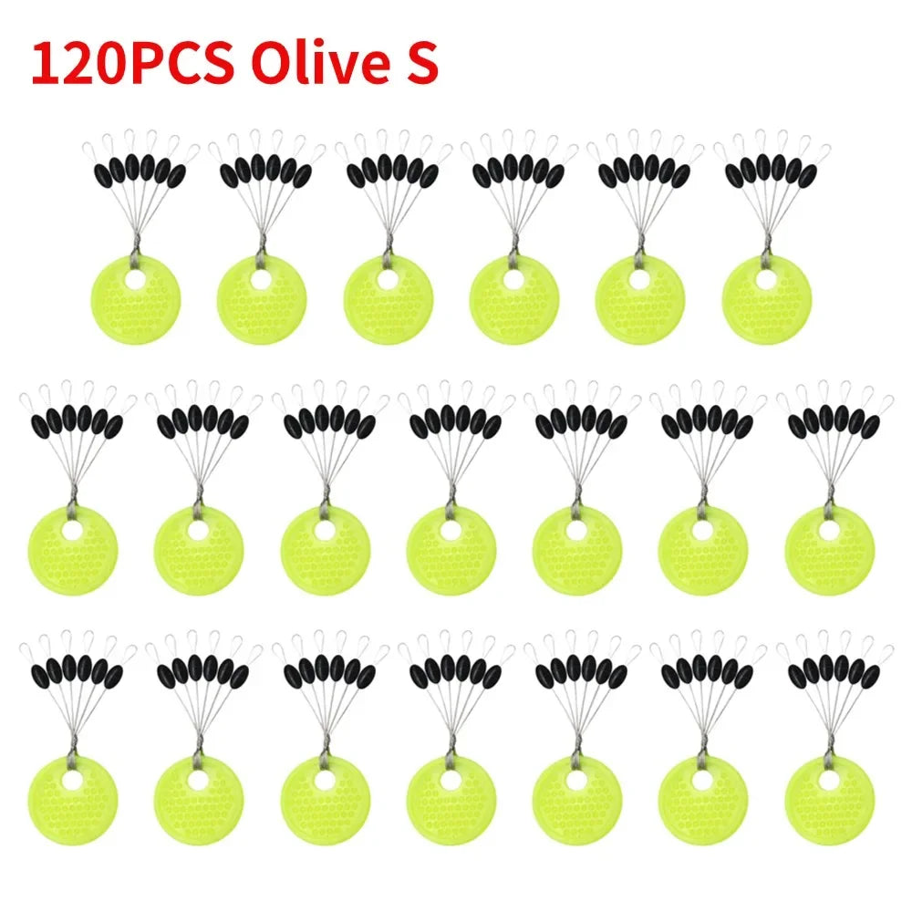 60pcs/Set 10 Group Rubber Space Beans?Stopper Oval/Long Column Shaped Fishing Line Space Beans Vertical Beans Fish Bobber Tools