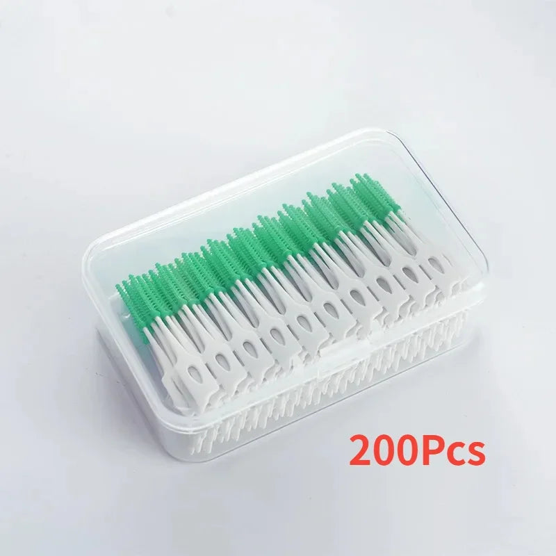 200/400pcs Interdental Silicone Brushes Dental Toothpicks Brush Between Teeth Silicone Toothpicks With Thread Oral Cleaning Tool