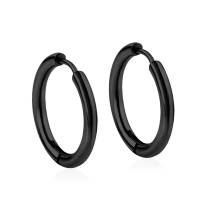 2Pcs Men's Simple Hoops Earrings Black Color Stainless Steel Clip Earring for Men Women Rock Hiphop Circle Ear Piercing Jewelry
