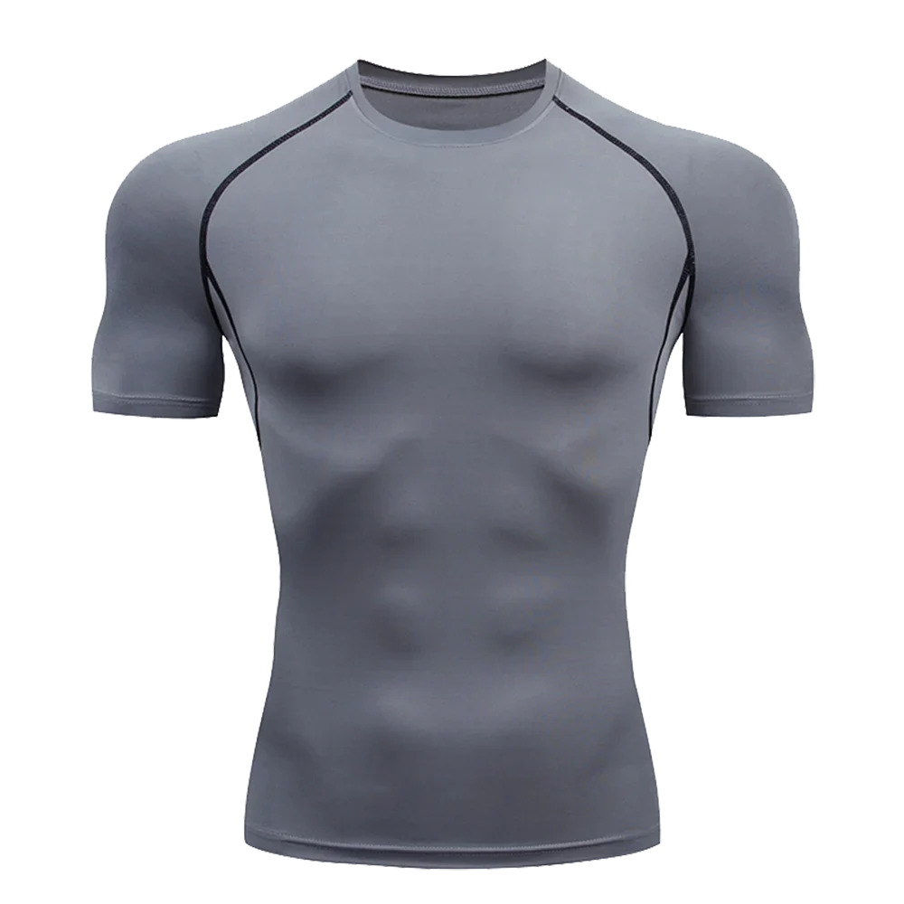 Men's Solid Color Short Sleeved T-shirt Compressed Quick Drying Breathable Training Suit Fitness Jujitsu Rashguard Top Gym Sport