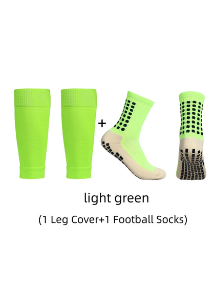 1 pair of combination classic glue point anti slip football socks and leg protection socks