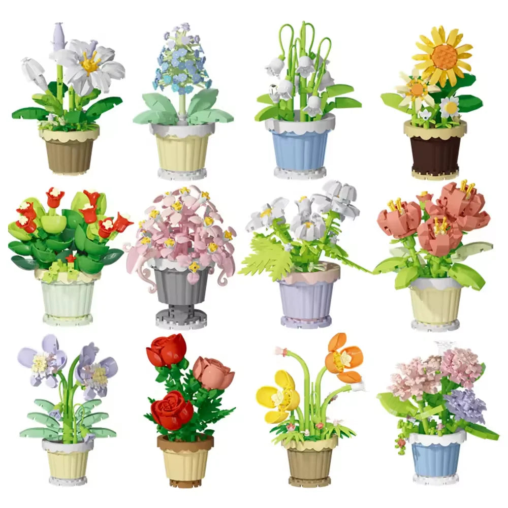 Mini Flower with Pot Micro Building Blocks Toys - Intricate Floral Details, Multiple Styles Available for Home and Office D¨¦cor